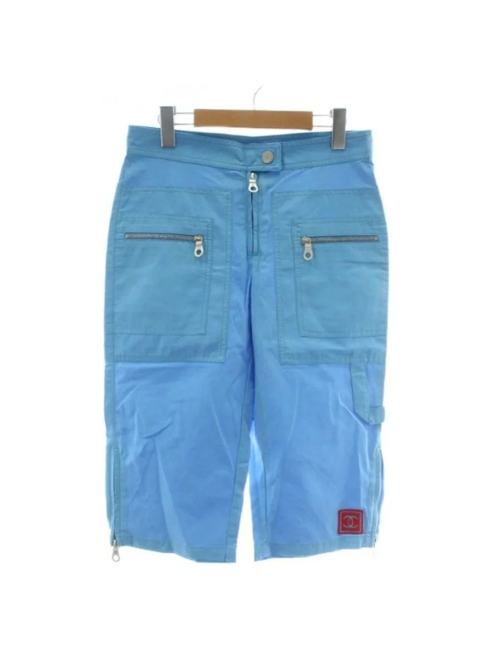 Chanel Sports Line Cropped Pants CC Logo Embroidery Patch Zip Fly Blue
